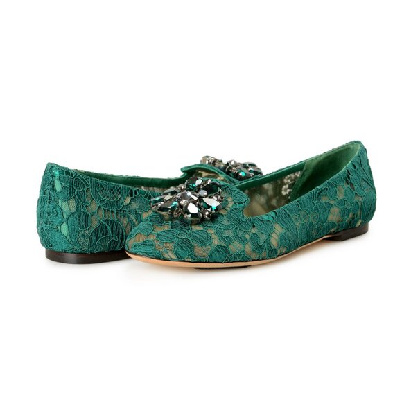 Dolce & Gabbana Women's Green Lace Leather Ballet Flat Shoes US 11.5 IT 41.5 - Picture 8 of 8